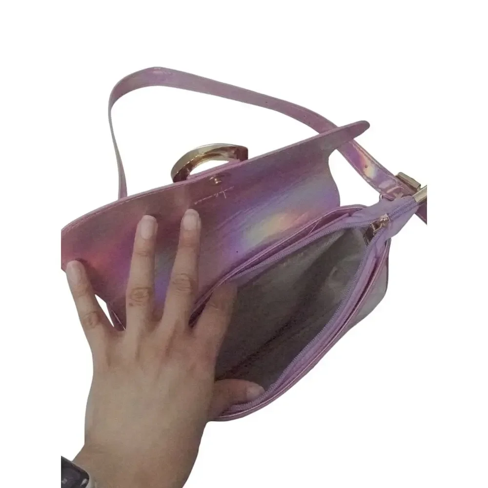 Y2K Holographic Pink Baguette Shoulder Bag Buckle Flap Fairycore Festival